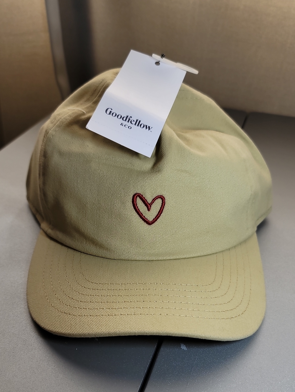 Goodfellow & Co Beige Cap with Red Heart Embroidery